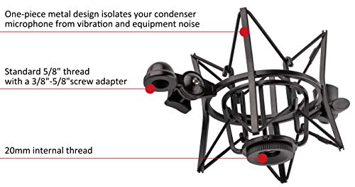 Microphone Shock Mount with Integrated Pop Shield for Rode Mics like K2, NT1-A,NT1000, NT2-A, NT2000, NTK, Podcaster and Procaster (20mm Internal Thread).