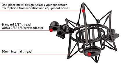Microphone Shock Mount with Integrated Pop Shield for Rode Mics like K2, NT1-A,NT1000, NT2-A, NT2000, NTK, Podcaster and Procaster (20mm Internal Thread).