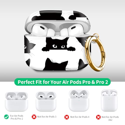 Compatible with Airpod pro 2nd/1st Generation Case Cover with Gold Round Keychain Cute Pattern Hard & Anti Slip Cover for Men Women & Girls（Black cat） - color: Black cat