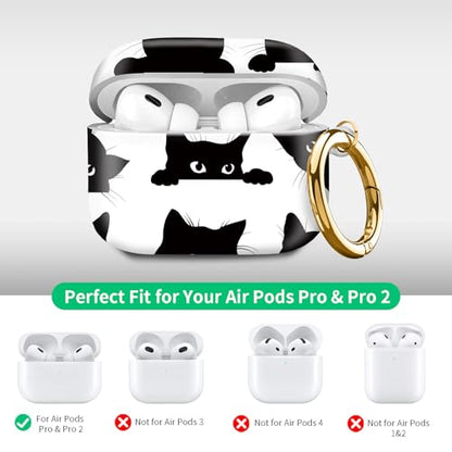Compatible with Airpod pro 2nd/1st Generation Case Cover with Gold Round Keychain Cute Pattern Hard & Anti Slip Cover for Men Women & Girls（Black cat） - color: Black cat