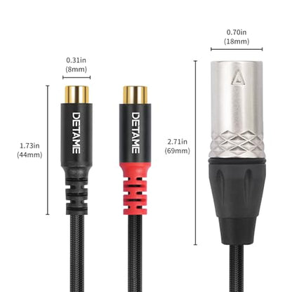 3Pin XLR to 2 RCA Y Splitter Patch Cable,Balance XLR Male to Dual Unbalanced RCA Female Audio Cable Adapter for Speaker Microphone mixer-1Feet