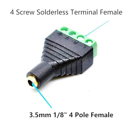 3.5mm 4Pole Female TRRS Stereo AudioVideo AUX Balun Adapter2pcs | 1/8" Female Jack to 4 Screw Solderless Terminal Female Adapter AUX Balun Connector for Headphone