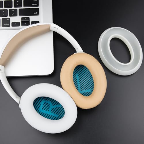 SOULWIT Replacement Kit for Bose QuietComfort 25 (QC25), Earpads Cushions + Headband + Silicone Sweat Cover - Beige - color: White&Beige