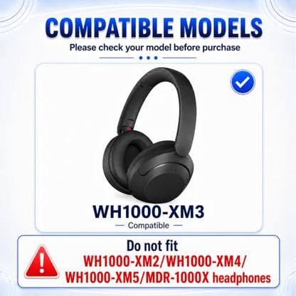 Replacement Ear Pads for Sony WH-1000XM3 Headphones, Ear Cushions for WH1000XM3, Extra Thick Earpads, Headphone Pads with Protein Leather＆Memory Foam, Replacement Cushions - color: Black