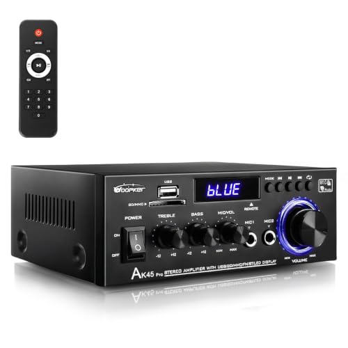 AK45 pro Stereo Amplifiers Home Audio, Stereo Receivers 400W Home 2 Channel Bluetooth 5.0 Power Amplifier System, FM Radio, USB, SD Card, with Remote Control for Home Theater Speakers Studio, Karaoke - color: Deep Black