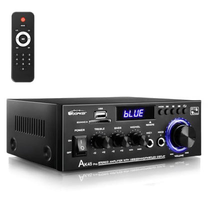 AK45 pro Stereo Amplifiers Home Audio, Stereo Receivers 400W Home 2 Channel Bluetooth 5.0 Power Amplifier System, FM Radio, USB, SD Card, with Remote Control for Home Theater Speakers Studio, Karaoke - color: Deep Black