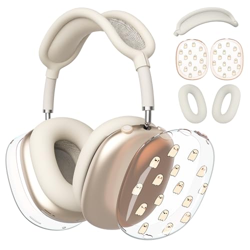 for AirPods Max Headphones Halloween Ear Covers for AirPods Max 2 | Cute Ghost Clear Ear Cups Cover | Beige Silicone Ear Pad Case Headband Cover for Apple AirPods Max 2/1 (2026/2024/2020) - color: Ghost C/Beige