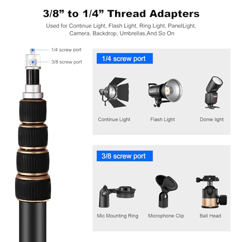 Soonpho Extendable Photography Light Stand 8.5ft Aluminium Alloy Tripod Light Photography with 180° Reversible Leg Travel Compact Tripod Maximum Height 102"/260cm for Continute Output Lighting - color: Black-Orange