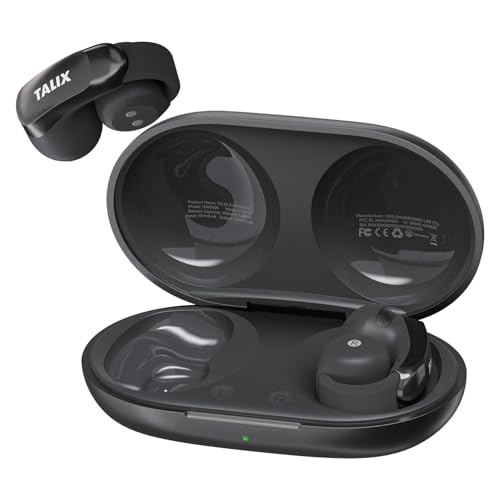 TALIX Open Ear Clip-On Wireless Bluetooth Earbuds AuraHalo G1, Black | 4-Mic Clear Calls, Rich Bass, Roller-Inspired Design, Reduced Sound Leakage, IPX4 Water Resistant, Touch Control - color: Black