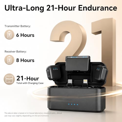 Wireless Lavalier Microphone for iPhone/Android/Camera, Mini Lapel Mic with 2 TX + 1 RX + Charging Case, Noise Cancelling, 48H Battery, 250M Range, Plug-Play for Vlogging Live Streaming - color: dark black
