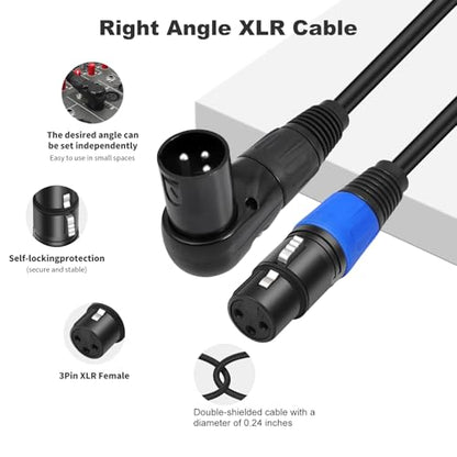 Right Angle XLR Cable 1FT, 2Pack, Black, Straight Female to 90 Degree Male Microphone Cable Cord, 3Pin XLR Adapter for Sound Devices Mixer Recorder - size: 1FT, style: R/A Male to ST FM