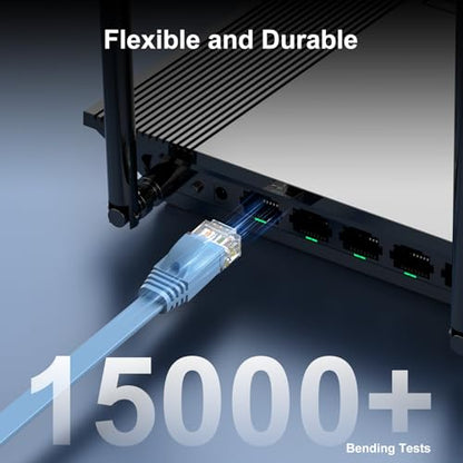 Cat 6 Flat Ethernet Cable 7ft 6Pack, 10Gbps, Blue | OFC Bare Copper 30AWG UTP Patch Cable, 550MHz, RJ45 Gold-Plated, Snag-Less Boots, Ideal for Gaming, Streaming, Router - color: Blue-Flat, size: 7ft