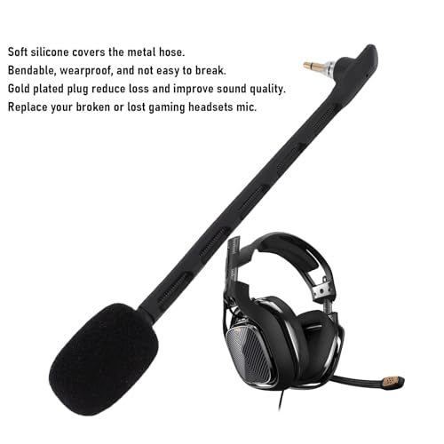 Yunseity 2pcs Replacement Microphones for Astro TR Headset Detachable Boom Mic with Noise Cancelling Clear Sound Gold Plated 3.5mm Plug (Black) - color: Black