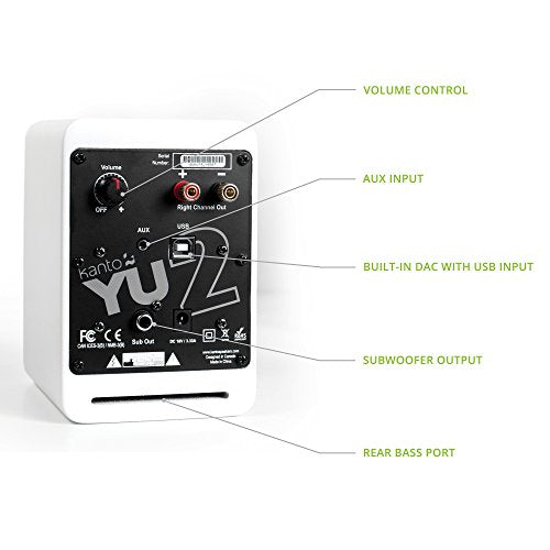 Kanto YU2GW PC Gaming Desktop Speakers | 3" Composite Drivers | 3/4" Silk Dome Tweeter | Class D Amplifier | 100 Watts | Built-in USB DAC | Subwoofer Output | Pair | Gloss White - color: Gloss White