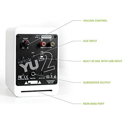 Kanto YU2GW PC Gaming Desktop Speakers | 3" Composite Drivers | 3/4" Silk Dome Tweeter | Class D Amplifier | 100 Watts | Built-in USB DAC | Subwoofer Output | Pair | Gloss White - color: Gloss White