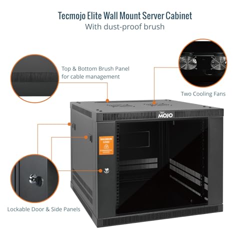 Tecmojo 9U Wall Mount Rack Cabinet, Heavy-Duty 176 Lbs High Load Capacity, 19” Enclosed Server Network Rack with 2 Colling Fans,Glass Door, 23.6” Deep – Elite Collection - size: 9U/23.6in Depth/Glass Door