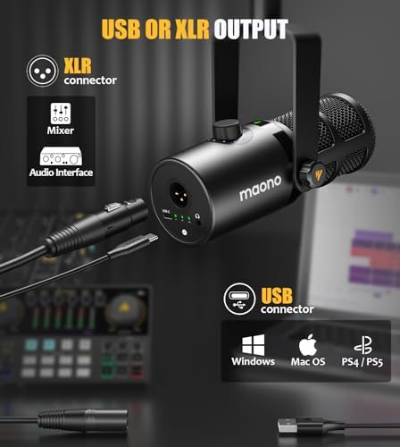 MAONO Dynamic Microphone with Headphones, USB/XLR Podcast PC Mic for Broadcast, Recording, Streaming, Gaming, Studio, PD400X, BA37, MH601