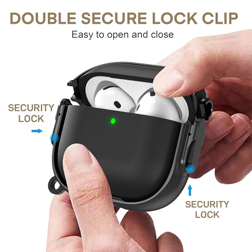 for AirPods 4 Case with Safety Lock, Magsafe Compatible,Black | Double Secure Lock,Drop Protection,Two-Piece Design,with Gold Keychain, Anti Lost, Dustproof, Cute AirPod 4 Case - color: Black, size: AirPods 4 Case