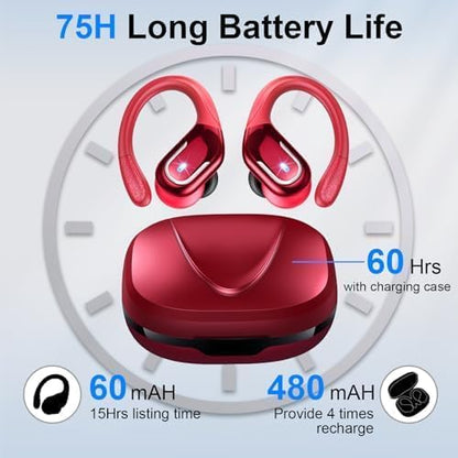 Wireless Earbuds, Sports Bluetooth 5.4 Headphones IPX8 Waterproof, 70H Over Ear Buds with Deep Bass Sound,4 ENC Noise Cancelling Mics, USB-C Fast Charging Earphones with Earhooks for Workout/Running | Bluetooth 5.4, 4 ENC Microphones, Deep Bass Sound, LED