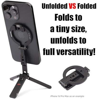 Magnetic Tripod Stand for iPhone - 1/4" Screw Coldshoe & Rail Hook (Black) | Aluminium,Ultra-Compact,Strong Magnetic Table Tripod,for iPhone Series Magasfe Cases Quick Attach
