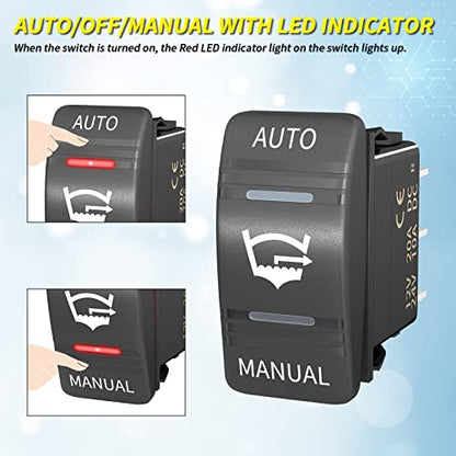 Joinfworld 3 Way Bilge Pump Rocker Switch Waterproof 12V 24V 4Pin 20A SPDT Auto/Off/Manual Bilge Pump Switch Panel with LED Light for Boat Automotive Vehicles Marine