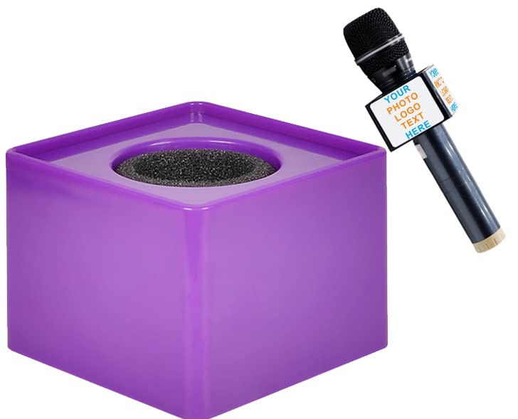 Custom Microphone Logo Live Equipment Box Cube Triangle Interview Box Karaoke mic Flags(Purple Square) - color: Purple trapezoid