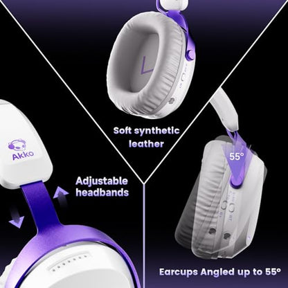Akko GH300 Wireless Gaming Headphone, Quad-Mode Connectivity White Headset with 50mm Drivers, Virtual 7.1 Surround Sound, Noise Cancelling Mic, RGB Lights Compatible with Laptop, Desktops - color: White