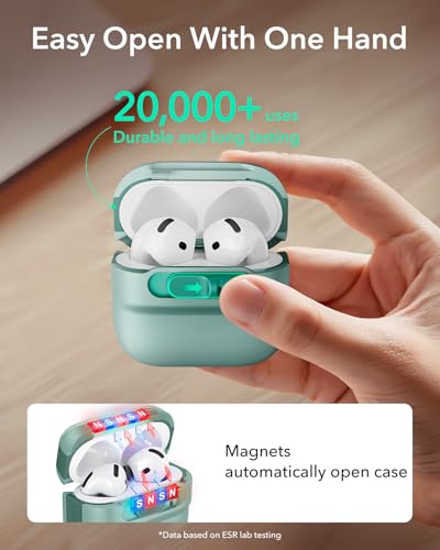 ESR for AirPods 4 Case, Compatible with MagSafe, Pulse Series, Green | Compatible with AirPods 4 Generation Case (2024)(USB-C), Magnetic Lid Lock, Drop-Proof Protection Cover with Lanyard - color: Green, size: AirPods 4 Case