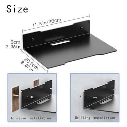 Heavy Duty Floating Shelves, Drillable No Drill Metal Wall Mount Shelves with Cable Access - Carbon Steel Bracket for Projector, Router, Camera, Living Room Office (Large) - size: Large