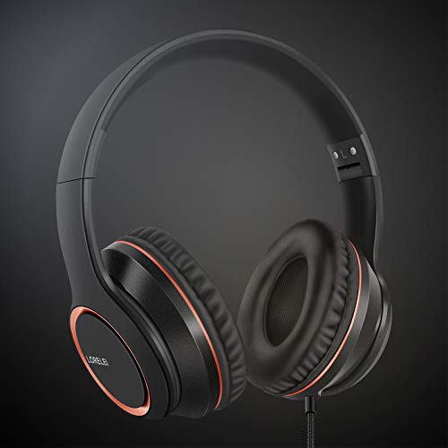 LORELEI X8 Over-Ear Wired Headphones with Microphone with 1.45m-Tangle-Free Nylon Line&3.5mm Plug,Lightweight Foldable & Portable Headphones for Smartphone,Tablet,Computer,Mp3/4(Space Black) - color: Space Black