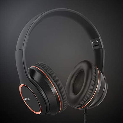 LORELEI X8 Over-Ear Wired Headphones with Microphone with 1.45m-Tangle-Free Nylon Line&3.5mm Plug,Lightweight Foldable & Portable Headphones for Smartphone,Tablet,Computer,Mp3/4(Space Black) - color: Space Black