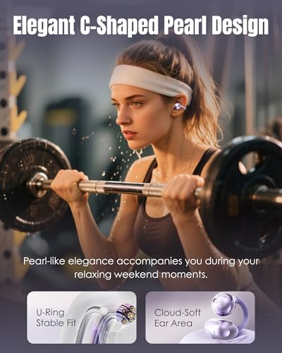 King Lucky Clip-On Earbuds Gen 3, Open-Ear Wireless Bluetooth 6.0 Headphones with Mic, Secure Fit for Small Ears & Glasses Wearers, 50H Playtime, LED Digital Display, ENC, IPX5 Waterproof (Purple) - color: Purple, size: Digital Display