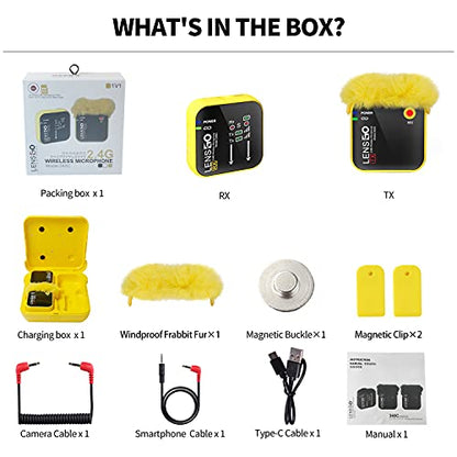 LENSGO 348C 2.4Ghz Wireless Lavalier Microphone 32GB TF Card Slot Compact Lav Mic 1 Transmitter and 1 Receiver Wireless Lapel Microphone for iPhone Smartphone Camera Vlog YouTube Interview Streaming Y - color: Yellow-1s