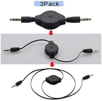 Seadream 3Pack Auxiliary Retractable 3.5mm Male to Male Stereo Audio AUX Extension Cable Cord for iPod iPhone Zune Car Stereo MP3