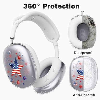 for AirPods Max 2/1 Headphones 4th of July Patriotic Ear Covers | America Stars Clear Ear Cups Cover | White Silicone Ear Pad Case Headband Cover for Apple AirPods Max 2/1 (2026/2024/2020) - color: America Stars B