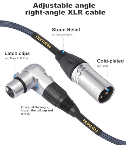 2Ft Right Angle 3Pin XLR Female to Dual 3Pin XLR Male Y Splitter 1 Female to 2 Male Audiao Cable, Mixer, Microphone,Amplifier Y Splitter Cable - color: Right Angle XLR 1 Female to 2 Male, size: 2Ft*1Pack
