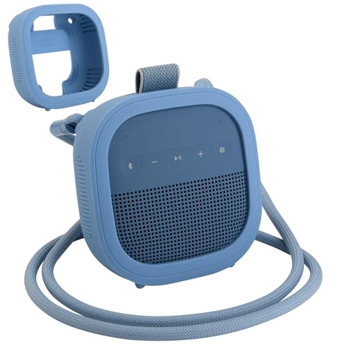 Silicone Case for Bose SoundLink Micro 2nd Gen Speaker, Shockproof Travel Protective Sleeve Soft Skin Cover with Shoulder Strap (Case Only) (Blue) - color: Blue
