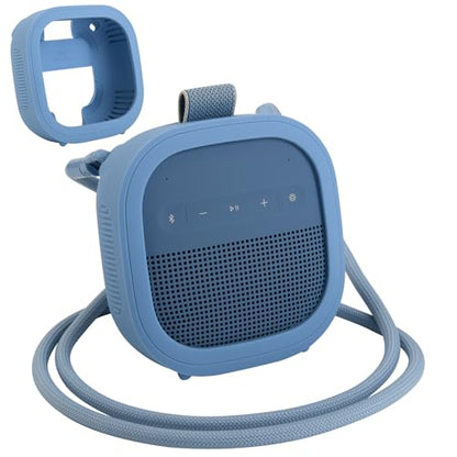 Silicone Case for Bose SoundLink Micro 2nd Gen Speaker, Shockproof Travel Protective Sleeve Soft Skin Cover with Shoulder Strap (Case Only) (Blue) - color: Blue