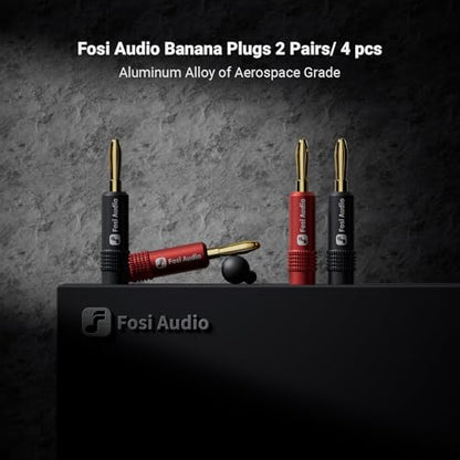 Fosi Audio Banana Plugs for Speaker Wire, 2 Pairs/4 PCS Gold-Colord Speaker Plugs with Brass Plating for Home Audio Stereo Amplifier/Receiver/Bookshelf/Passive Speaker