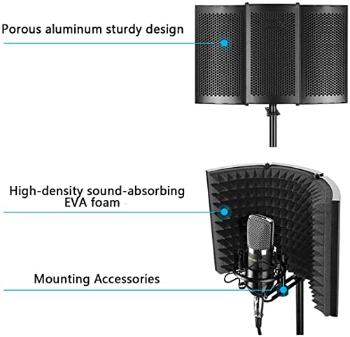 Microphone Soundproof Cover, For The Microphone Of The Recording Studio, Windscreen, Anti-spray Mesh Cover, Sound-absorbing Cover, Noise-proof, Three-door Noise Reduction Panel, Sing 3d Surround Music