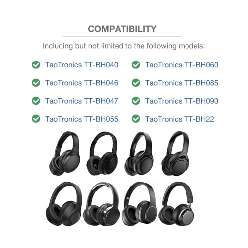 Headband Cushion Cover Compatible with TaoTronics TT-BH040, BH046, BH047,BH055, BH060, BH085,BH090, BH22, 6mm Thick Cushion for Pressure Relief, No Wobble Zipper Slider, with Hanging Loop