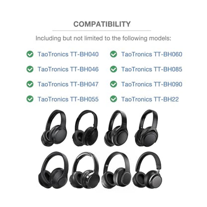 Headband Cushion Cover Compatible with TaoTronics TT-BH040, BH046, BH047,BH055, BH060, BH085,BH090, BH22, 6mm Thick Cushion for Pressure Relief, No Wobble Zipper Slider, with Hanging Loop