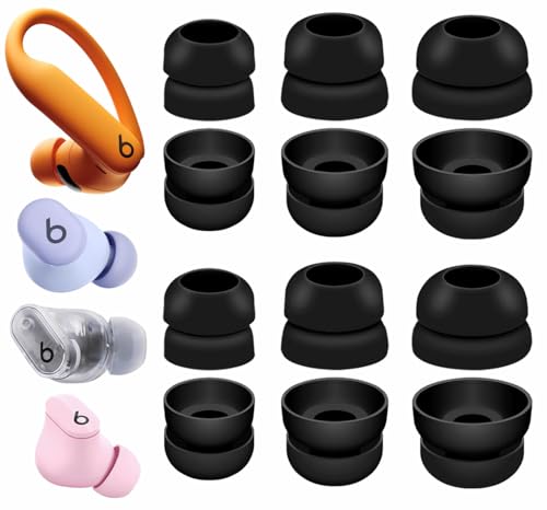 Powerbeats Pro 2 Double Flange Ear Tips, 6 Pairs S/M/L Replacement Soft Silicone Rubber Flexbiel Gel Eartips Fit in Case Accessories Compatible with Powerbeats Pro 2nd - 2 Flange Black