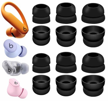 Powerbeats Pro 2 Double Flange Ear Tips, 6 Pairs S/M/L Replacement Soft Silicone Rubber Flexbiel Gel Eartips Fit in Case Accessories Compatible with Powerbeats Pro 2nd - 2 Flange Black