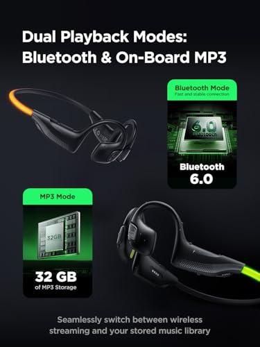HAKII Light 2 Open Ear Headphones, IPX5 Running Headphone with 180° Ultra-Bright Beacon String, BT 6.0, 16H Playtime, Air Conduction Headphones Open Ear Earbuds for Fitness, Cycling, Outdoor - Green