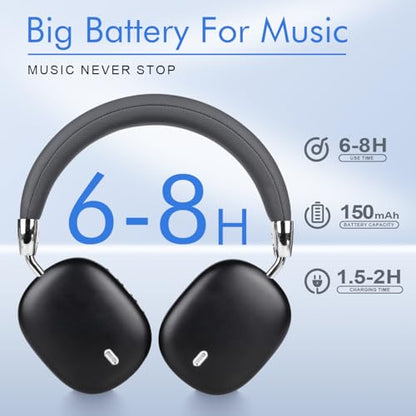 Over Ear Bluetooth Headphones, Foldable Headphones Wireless, Comfortable Fit, Foldable Lightweight Headset, Bluetooth Headphones with Microphone for Phone PC Travel (Black) - color: Black