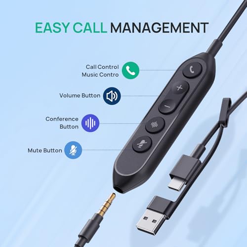 Yealink UH42 SE Wired Headset, USB-A/C & 3.5mm,in-Line Controls, On-Ear | Stereo Computer Headphones, Teams/Zoom Certified, Noise Cancelling Microphone, PC/Laptop/Phone, 7ft Cable, Call Center,Office - color: Dual-Ear, size: 3.5mm & USB-C/A