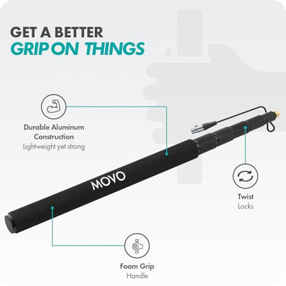Movo CMP-17C Professional 9.8' Aluminum Boom Pole for Shotgun Microphones with Internal XLR Cable – Compatible with Rode NTG Series, Sennheiser MKE600, Audio-Technica AT875R & More