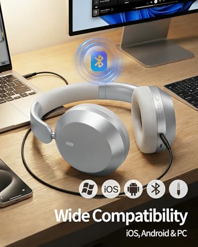 Wentronic Y05 Wireless Bluetooth Headphone, Noise Cancelling, Sliver | Wireless Over-Ear Headphones, Hi-Res Audio, 48H Playtime, Built-in Mic, Comfort & Connectivity, Works with iOS, Android & PC - color: Silver