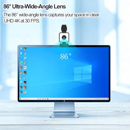 4K USB Webcam with Dual Microphones, 9X Hybrid Zoom | Auto Light Correction, 86° Wide Angle for Video Conferencing, Live Streaming, Remote Work, Compatible with PC Desktop Laptop